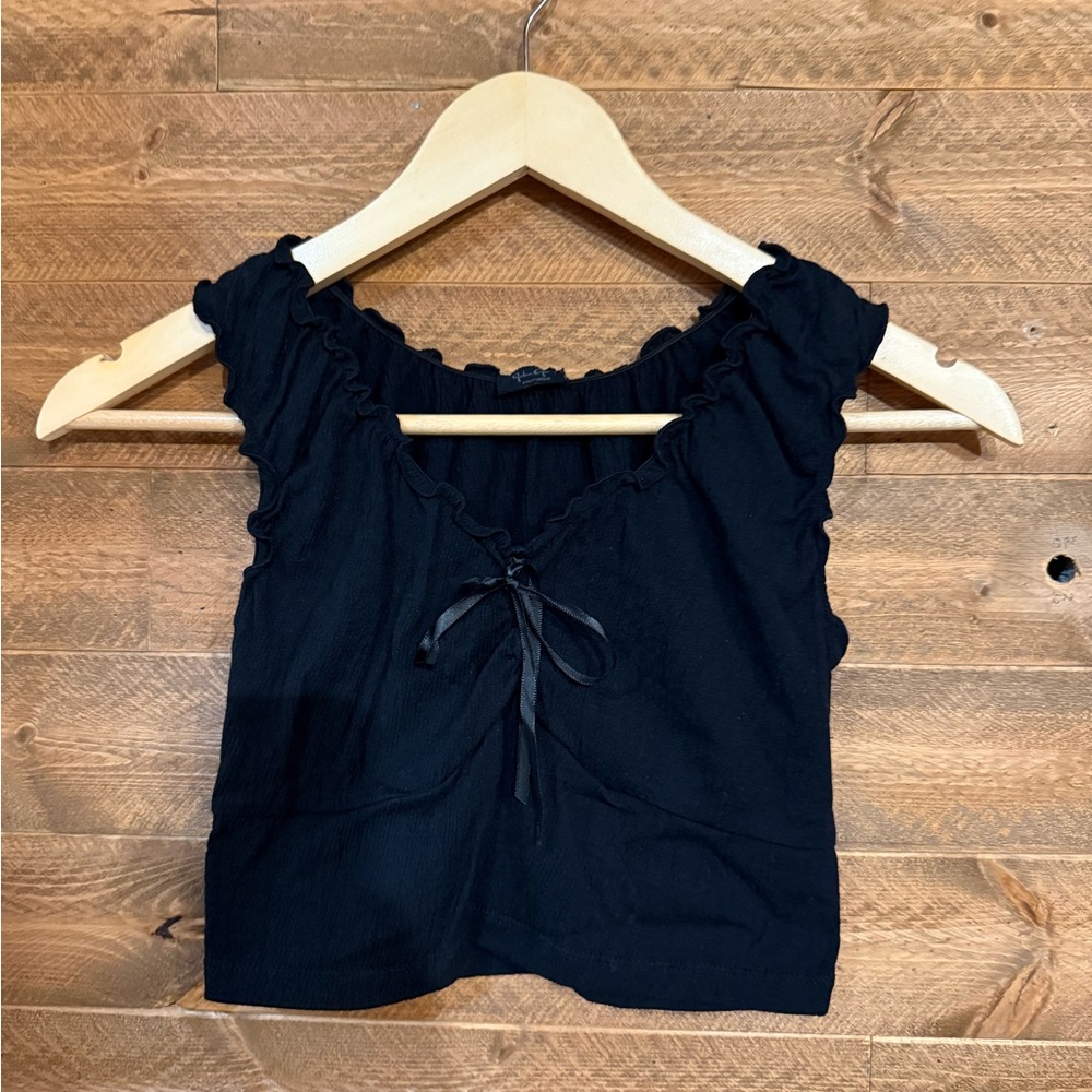 John Galt cropped Black Ruffled Women's Top